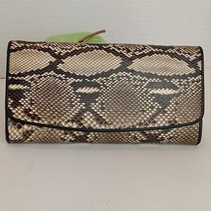 Elegant Women's Genuine Python Snake Skin / Leather Trufold Clutch / Wallet